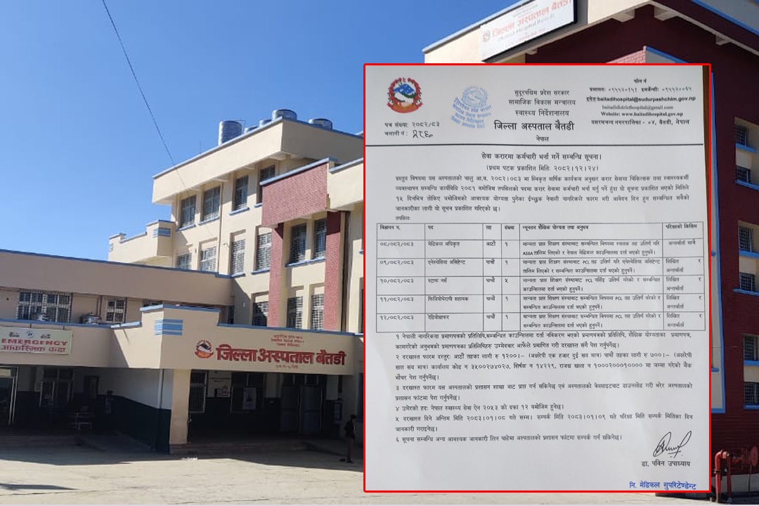 जिल्ला अस्पताल बैतडीले माग्यो मेडिकल अधिकृतसहितको जनशक्ति 