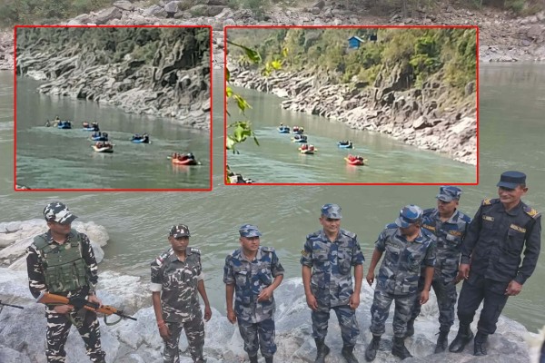 महाकालीमा बगेर बेपत्ता भएका चन्दको खोजी गर्दै सशस्त्र प्रहरी 