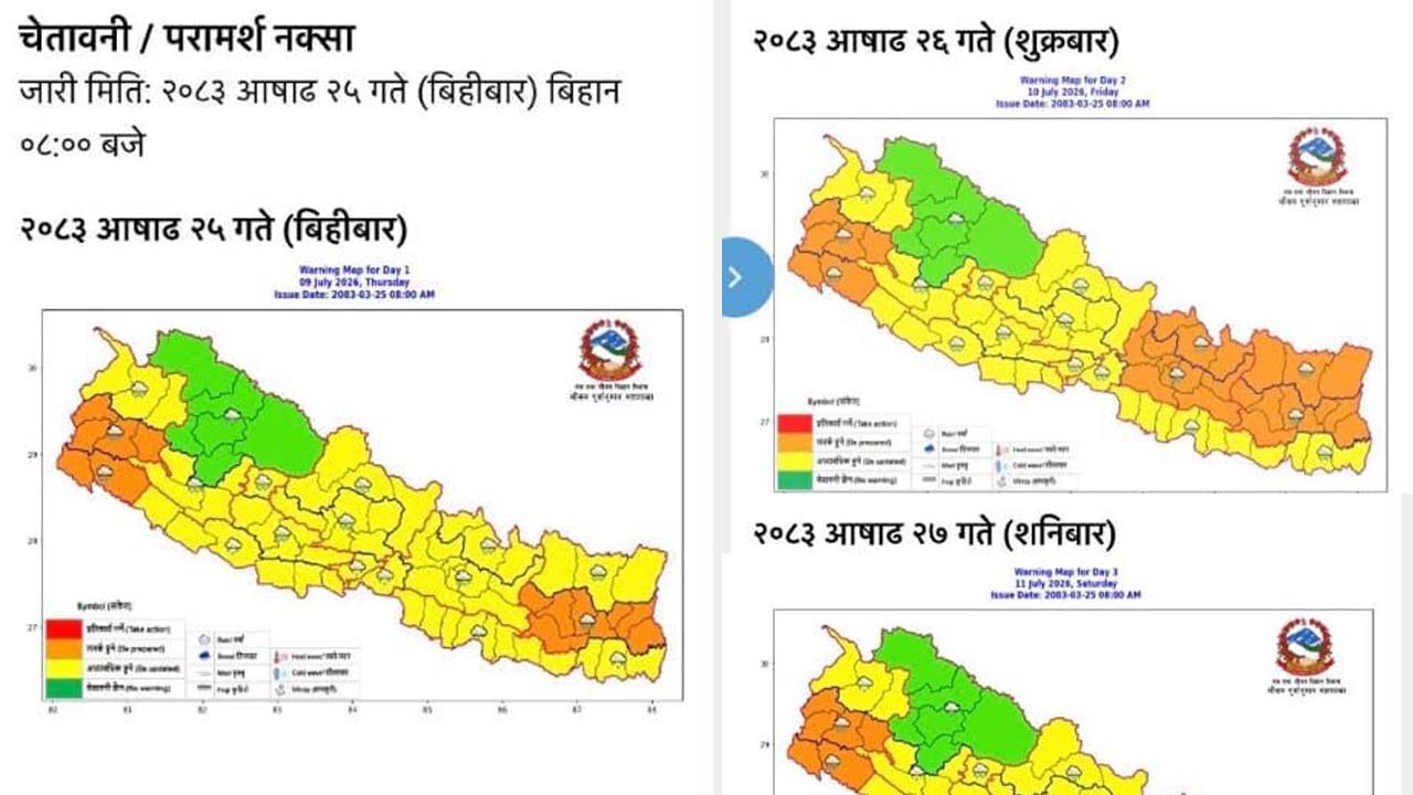 बैतडीमा मनसुनजन्य विपद्को जोखिम: आजदेखि २७ गतेसम्म उच्च सतर्कता अपनाउन प्रशासनको आग्रह