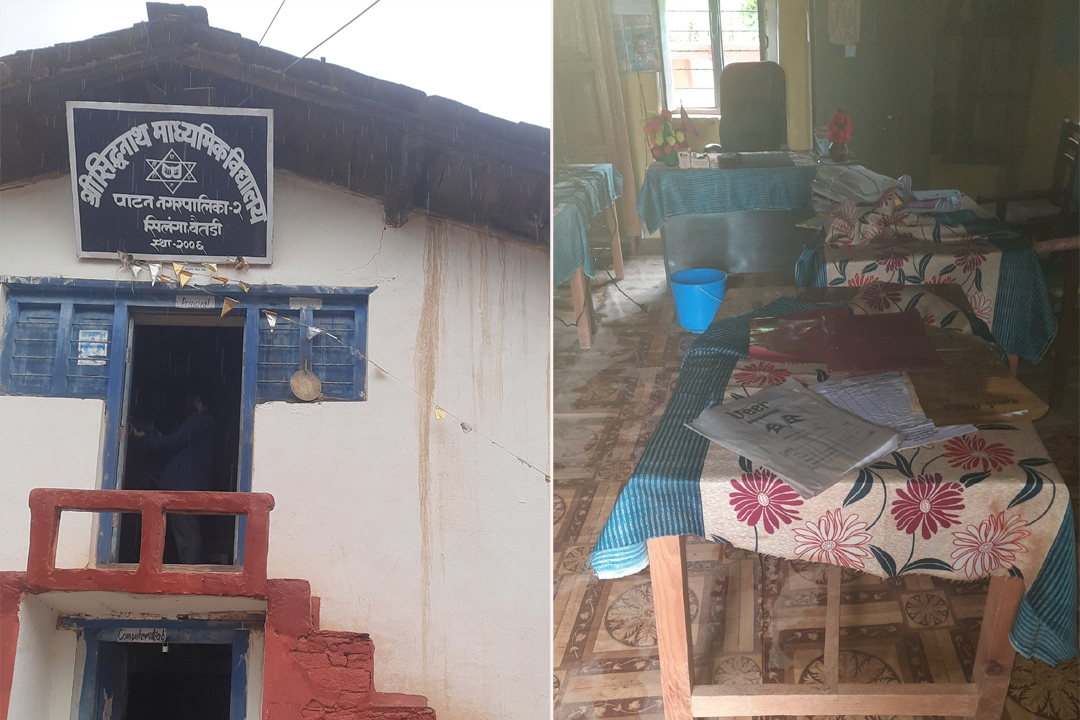 बैतडीको सिद्धनाथ मावि सिलङ्गामा जीर्ण भवन, बर्खामा छाना चुहिएर कागजपत्र नष्ट