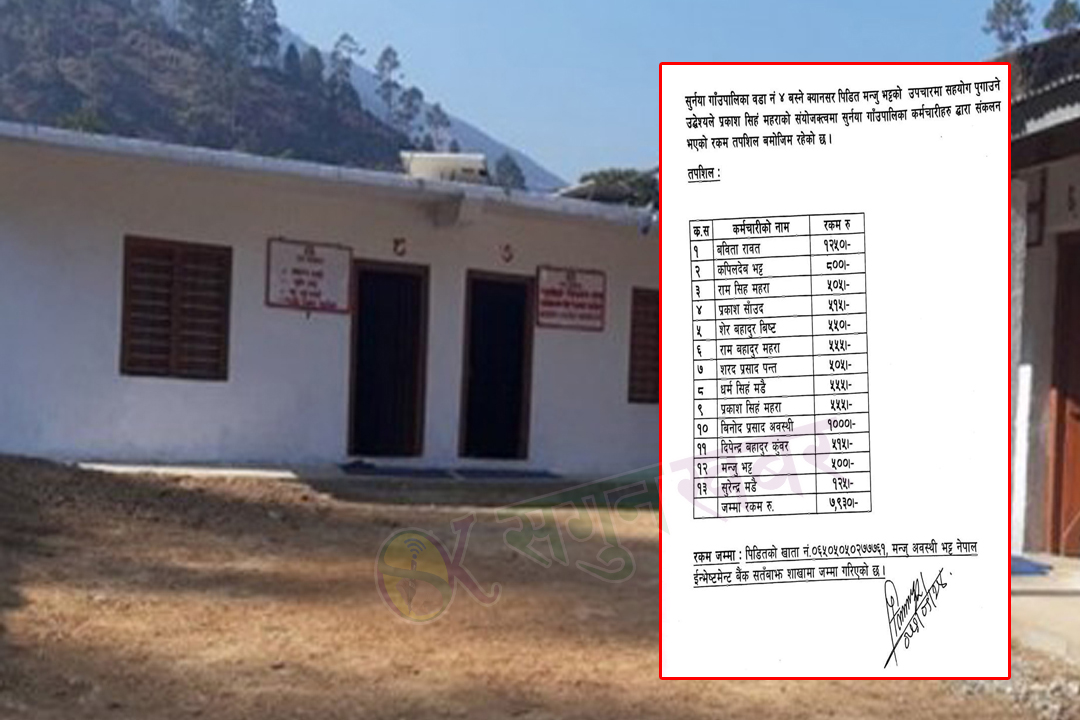 बैतडीको सुर्नयाका कर्मचारीले गरे क्यान्सर पीडित मञ्जुलाई आर्थिक सहयोग 