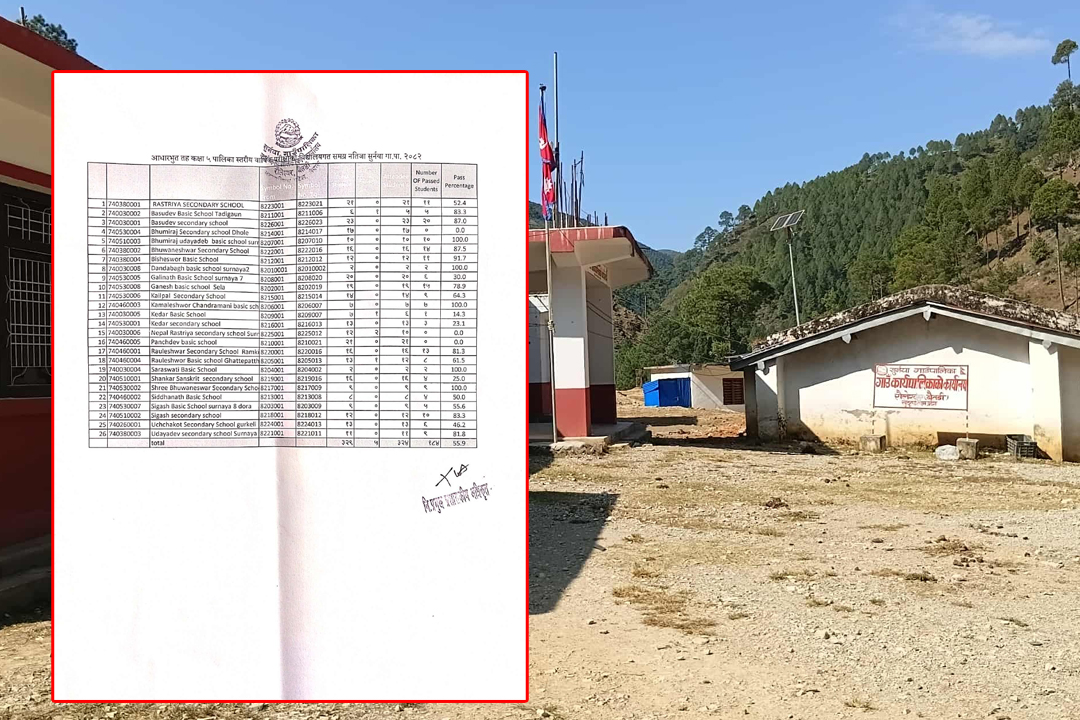 सुर्नयामा आधारभूत तह कक्षा ५ को नतिजा : ५ विद्यालयका शतप्रतिशत विद्यार्थी उत्तीर्ण, तीन विद्यालयको नतिजा शून्य 